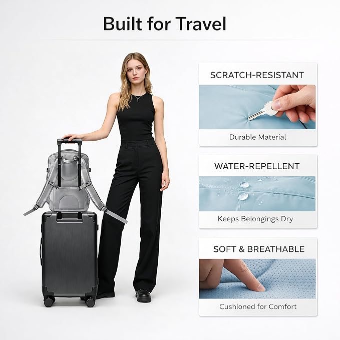 Travel Backpack, Expandable Large Capacity Business Work, Water Repellent Carry On Daypack with USB Charging Port, Fit 17 Inch Laptop, Bag for Men and Women, Sky Blue