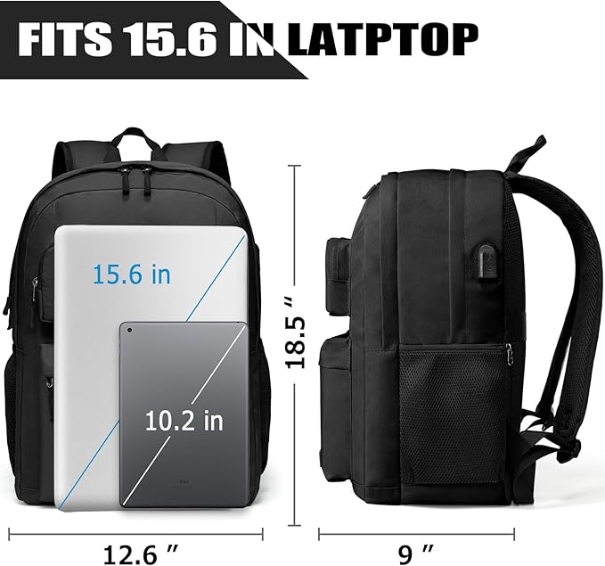 BIKROD Backpack for School Teen Boys and Girls, School Backpack for Men and Women, Large Kids Bookbag with USB Charging Port Fit 15.6 Inch Laptop/Notebook, Black