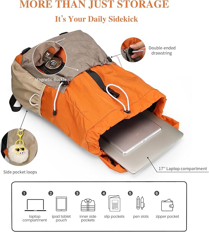 Drawstring Backpack for Teen Girls Boys, Work College Travel 17 Inch Laptop Backpack, Cute Back to School Bookbag, Casual Daypack for Middle High School University Daily Use Gym