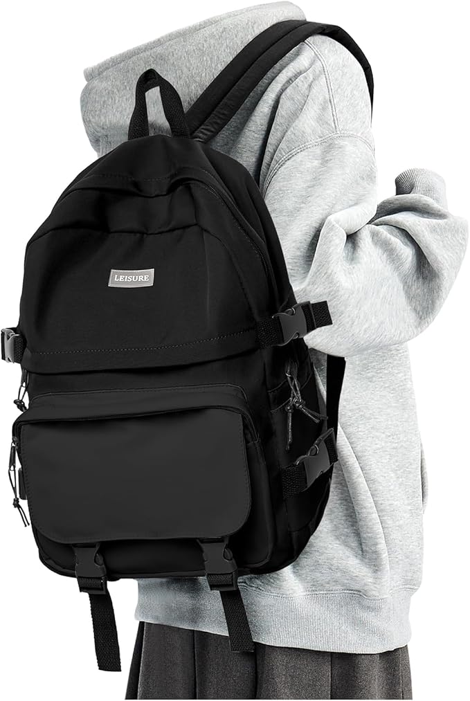 weradar All Black Backpacks For School Teens Boys Girls,Cute Bookbag,Lightweight College Backpack For Women Men,Waterproof Middle School Bag Casual Travel Daypack