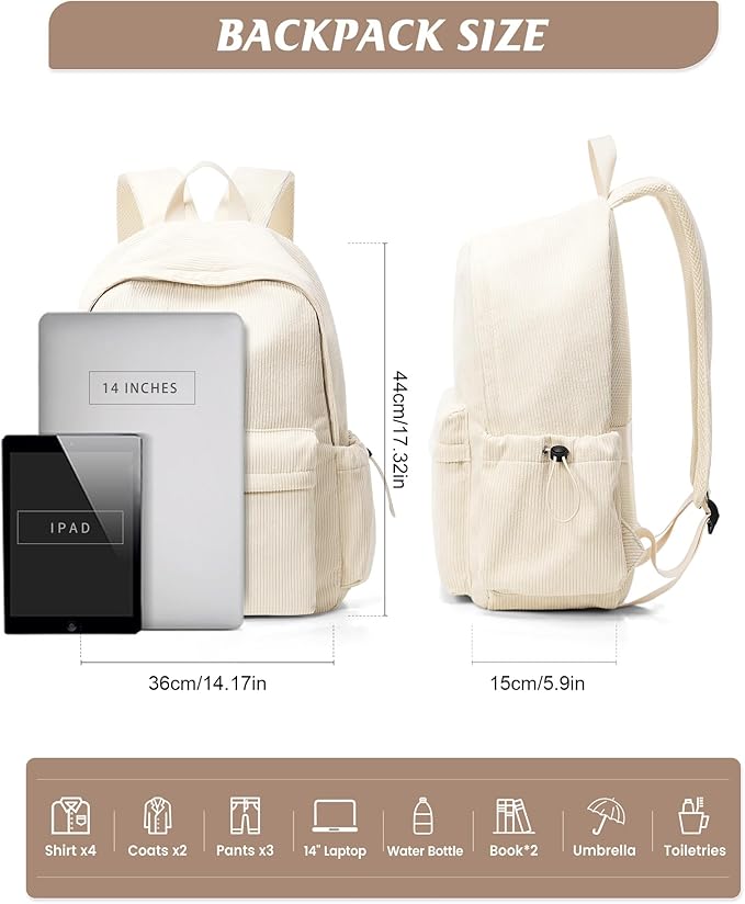 Classic Backpacks For School Teens Girls Boys, Lightweight Casual Daypacks Middle Students Backpck, Cute High School Bookbag, Simple College Backpack for Women Men(Beige)