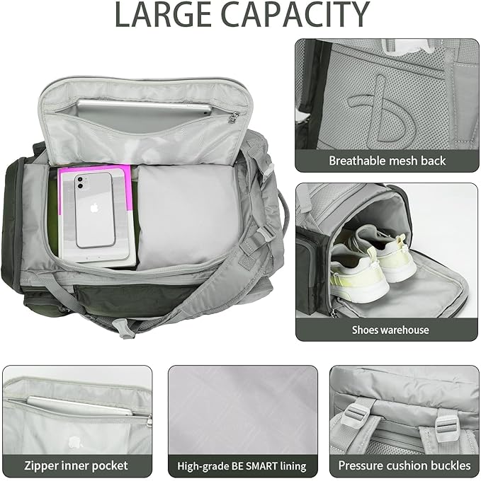 BE SMART 2 in 1 Convertible Gym Duffel Bags with Shoes Compartment - 40L Waterproof Extra Large Workout Backpack for Gym Men, Heavy Duty Sports Duffle Backpacks for Travel, Hiking, Camping, Carry On