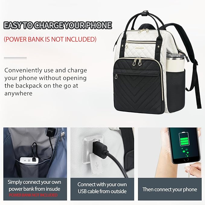 KROSER Laptop Backpack 17" Stylish Backpack Water Repellent College Casual Daypack with USB Port Travel Business Work Bag for Men/Women-Beige/Black