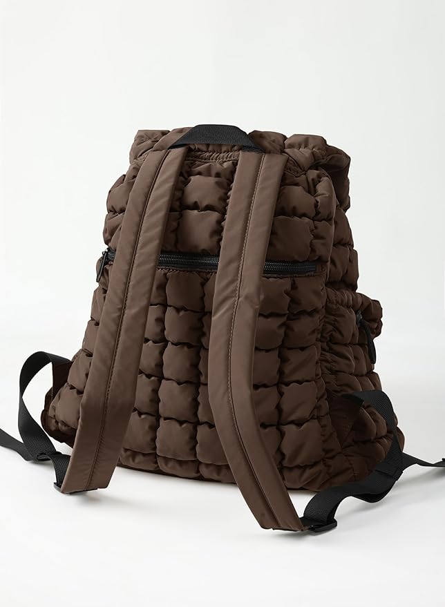 ODODOS Quilted Backpack 2.0 for Women Lightweight Puffer Hiker Pack Drawstring Padding Travel Gym Bag, Dark Brown