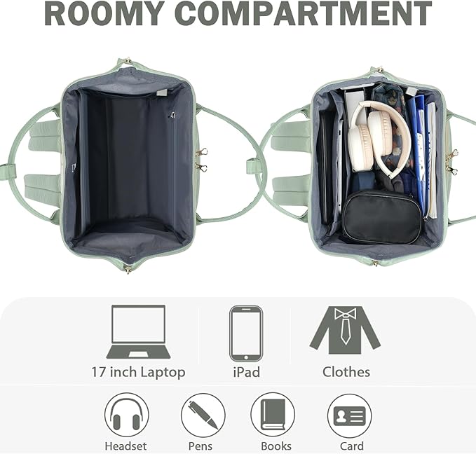 KROSER Laptop Backpack 17" Stylish Backpack Water Repellent College Casual Daypack with USB Port Travel Business Work Bag for Men/Women-Beige/Light Green