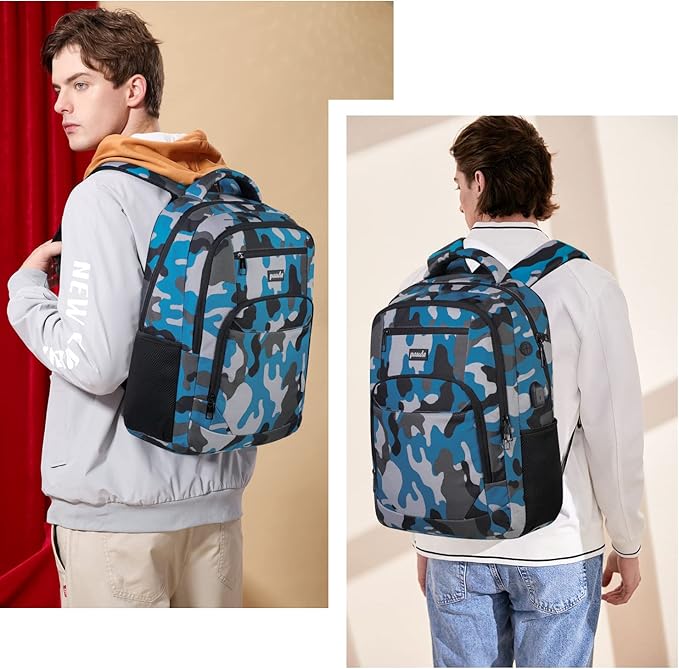 Backpack for Men,College Backpack School Bookbag for Teens,Laptop Bookbag with USB Port and Headphone Hole,Camouflage Blue
