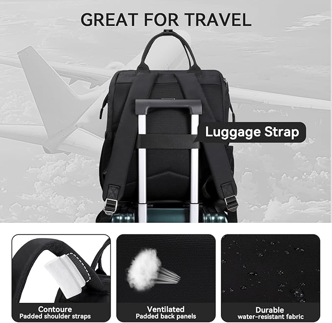 Laptop Backpack for Women & Men. 15.6 Inch Computer Backpack for Work Business, Waterproof Teacher Nurse Bag with Large Capacity, Lightweight College Bookbag Bags, Casual Daypack for Travel Black