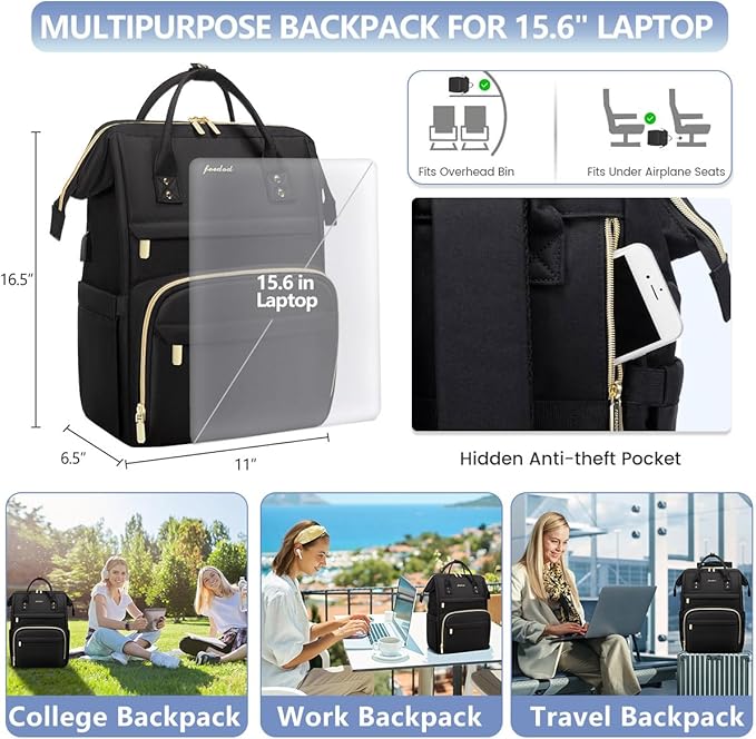 Women Laptop Backpack Work Bag - Fits 15.6 inch with Laptop Compartment Waterproof Professional Fashion Travel Purse for College Nurse Business Computer Backpack