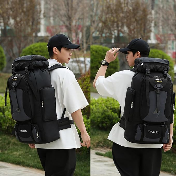 Lawaia 70L Hiking Backpack Large Camping Pack Backpacking Bag Rucking Backpacks Outdoor Trekking Travel Rucksack for Men Women-Black