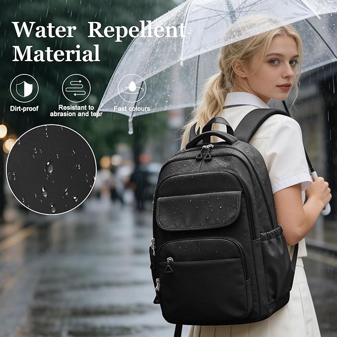 Cute Black School Backpack for Teens Girls Boys Waterproof School Bag Basic Backpack for College Students Multi Pocket Backpack Lightweight Casual Daypack Backpacks for Women Men