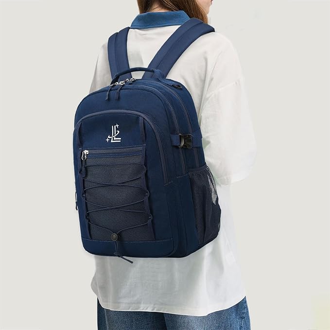 Lanola Basic Multi-Pocket Multipurpose Casual Backpack Water Resistant Bag for Business Travel Hiking Daypack - Dark Blue