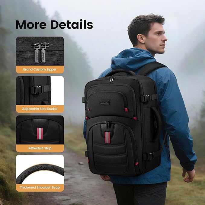 LOVEVOOK 50L Travel Backpack for Men, Airline Approved Carry On Luggage with 3 Packing Cubes, TSA Overnight Bags, Waterproof Personal Item Bag, Weekender Essentials Backpacks fits 18" Laptop