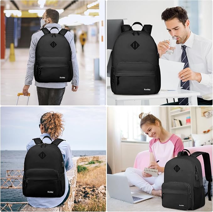 Black Backpack for School Teens Boys Girls, Lightweight Casual Backpacks for Men and Women, Classic Basic Water Resistant Casual Daypack, 15.6 Inch Laptop Bookbag for College High School Work Travel