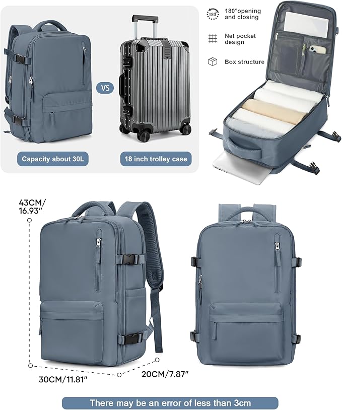 VGCUB Large Travel Backpack Bag for Women Men,Carry on Backpack,17 Inch Laptop Business Work Waterproof Backpack with Laptop Compartment,Person Item Flight Approved,Mochila de Viaje,Royal Blue