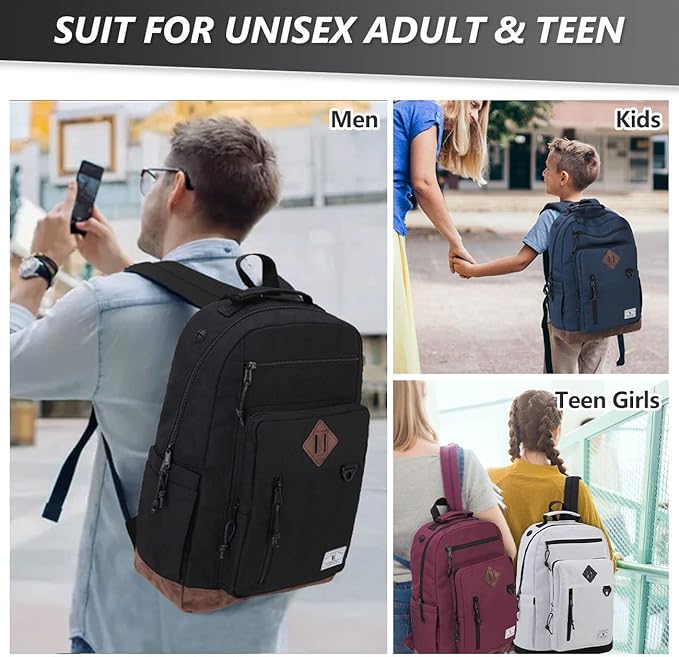 VX VONXURY Backpack for Men Women,Lightweight Girls Boys Bookbag with Mulitiple Pockets,Classical Water Resistant School Daypack