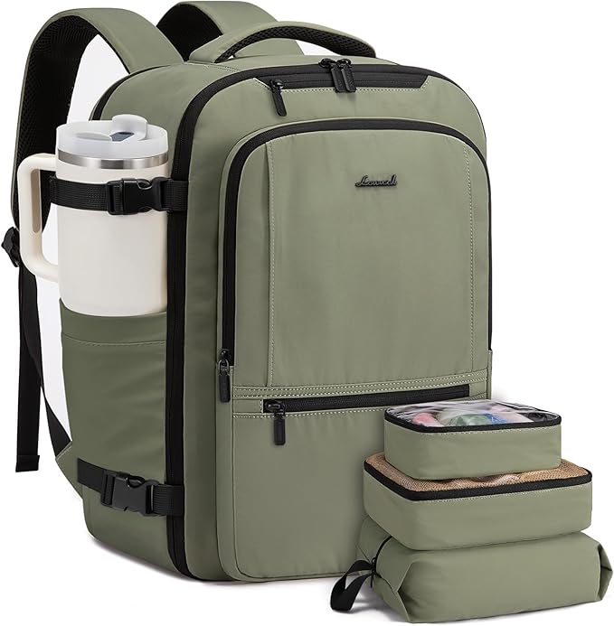 LOVEVOOK Travel Backpack for Women & Men, 40L Large Carry On Backpack Airline Approved, TSA Personal Item Weekender Bag, Water Resistant Laptop Backpacks with 3 Packing Cubes for Travel Essentials