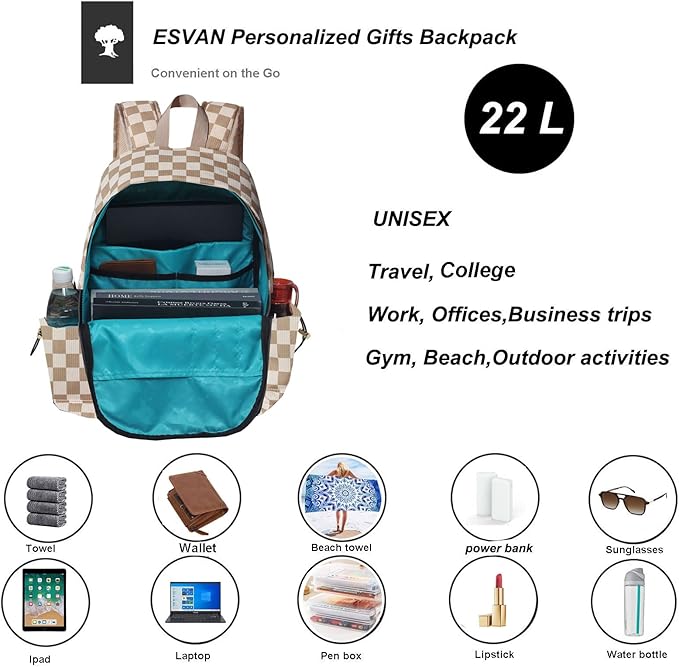 ESVAN Corduroy Backpack Lightweight Fashion 17 inch Laptop Bag for Women Casual College (Corduroy grid)