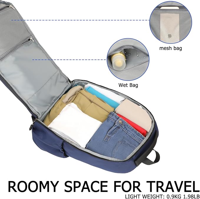 Goloni Airline Approved Travel Backpack 35L - Under Seat Carry On, Water Resistant 15.6 Inch Laptop Compartment for Men Women Work Travel,Blue