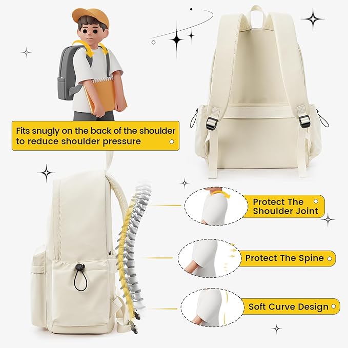 White Large Bookbags For Teen Girls Boys Waterproof College Backpack Middle School bags Lightweight Travel Rucksack Casual Daypack Laptop Backpacks For Men Women