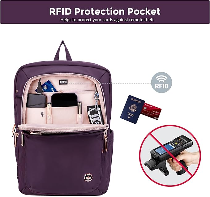 Swissdigital Design Business Laptop Backpack for Women, College Computer Backpack with USB Charging Port, Fits 15.6 Inch Laptop Travel Work Backpack, Purple | SD1006F-46