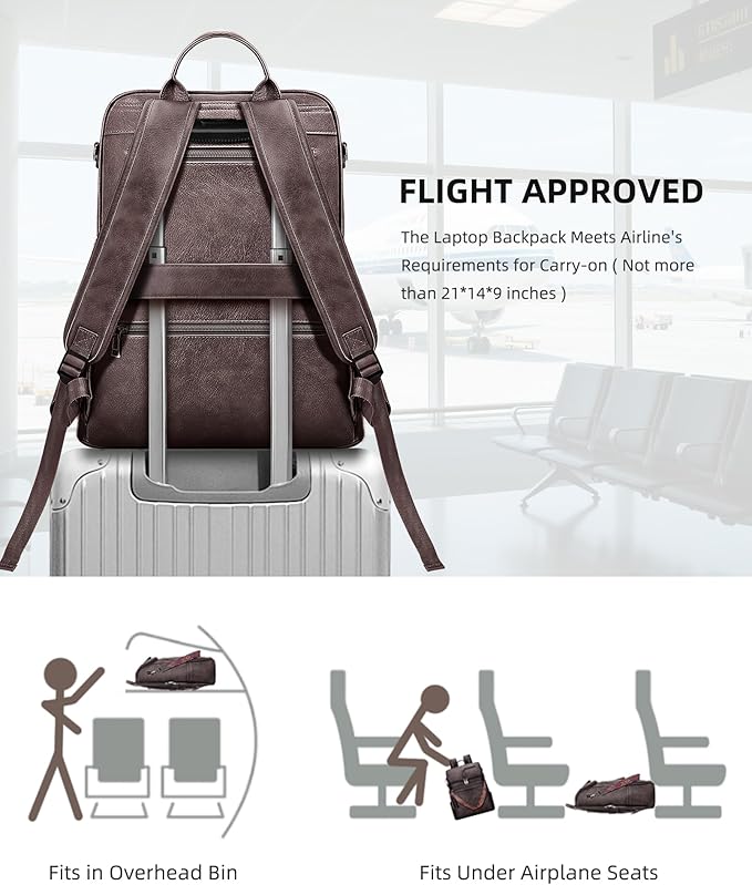 Leather Laptop Backpack for Women Designer Laptop Bag, 16.5 inch Travel Computer Backpacks Purse with Tassel for Work Business with Satchel Purse Dark Coffee