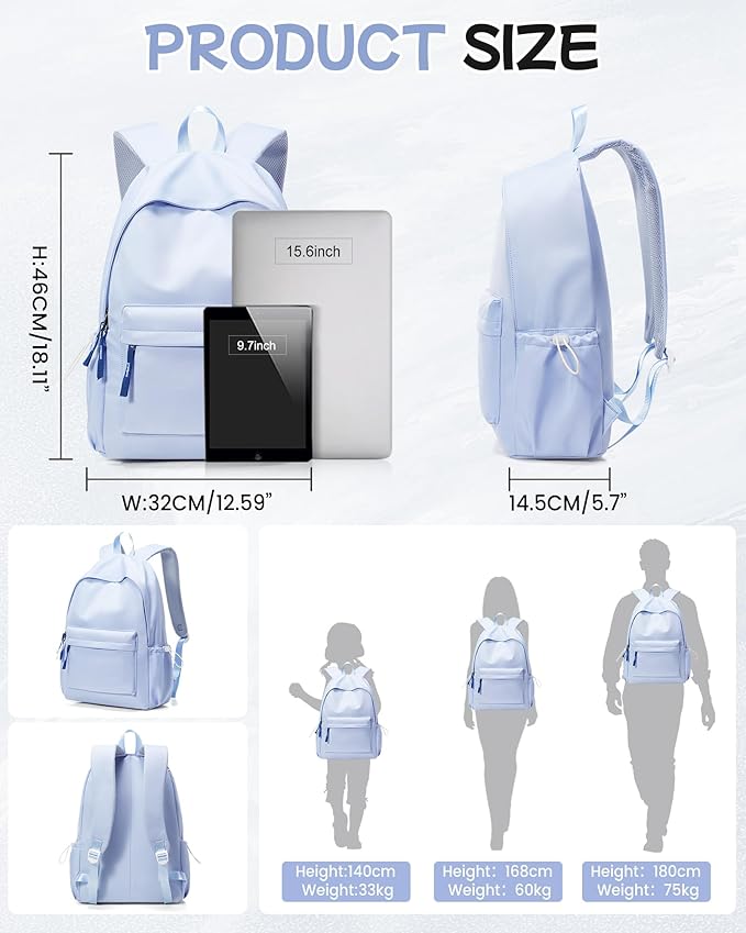 School Backpack for Teen Girls,Simple School Book Bag Waterproof High School Backpack for Boys Middle Student Bookbag College Backpack for Women Men Casual Daypack Travel Aesthetic Backpacks Blue