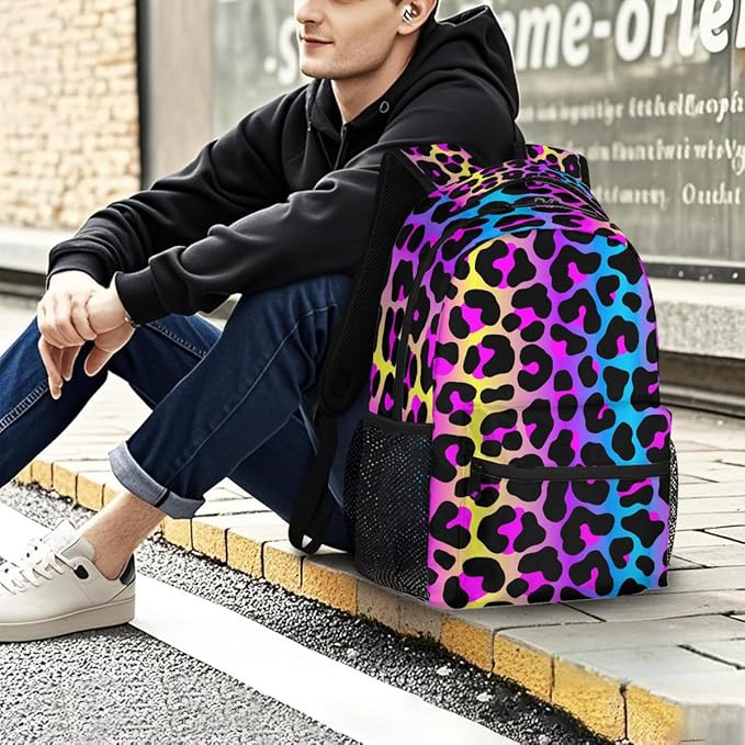Pardick Leopard Cheetah Colorful Backpack for Kids Girls Boys Lightweight School College Students 18in Bookbag Large Capacity Computer Backpacks Laptop Rucksack Travel Gym Hiking Camping Daypack