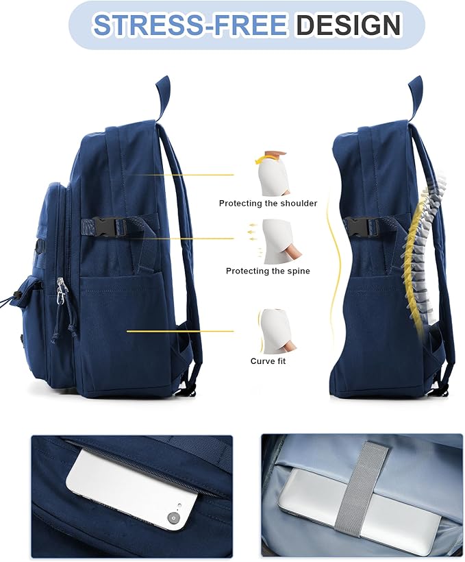 Aesthetic School Backpack for Women Men College Backpack With Lots Of Pockets Waterproof Travel Casual Daypack Cute Bookbag For Teens Girls Boys High School Bag(Blue)