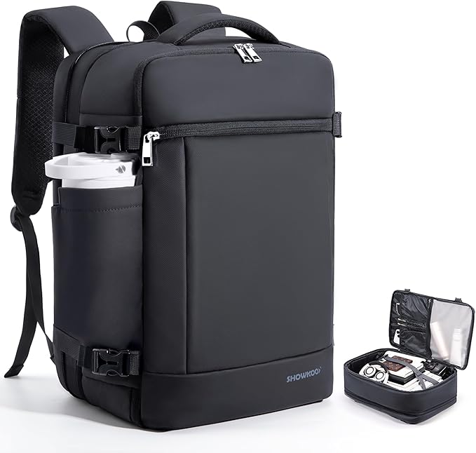 SHOWKOO Laptop Backpack for 17 Inch Laptop, 40L Expandable Large Capacity Backpack, TSA Carry On Travel Backpack with Padded Laptop Compartment, Water-Resistant College & Commuter Bag, Black