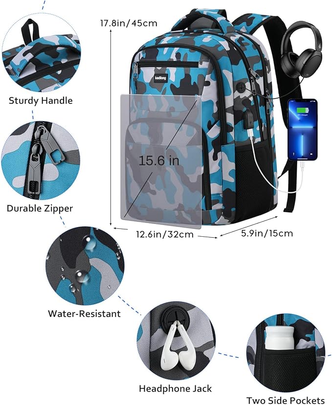 Travel Laptop Backpack for Men Business,Back Pack Bookbag Computer Backpack for Teens Boys with USB Charging Port,Water Resistant
