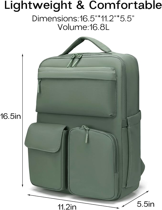 FODOKO Backpack for Work, Casual Backpack for Women Men Daypack Backpack for Travel College Bookbag Separate Compartment for 15.6 Inch Notebook JasperGreen