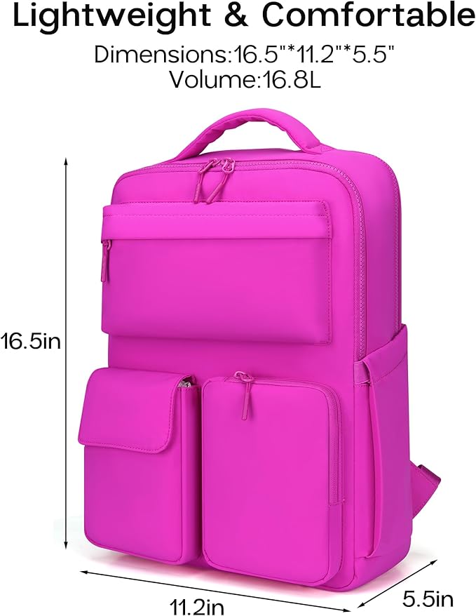 FODOKO Backpack for Work, Casual Backpack for Women Men Daypack Backpack for Travel College Bookbag Separate Compartment for 15.6 Inch Notebook Fuchsia