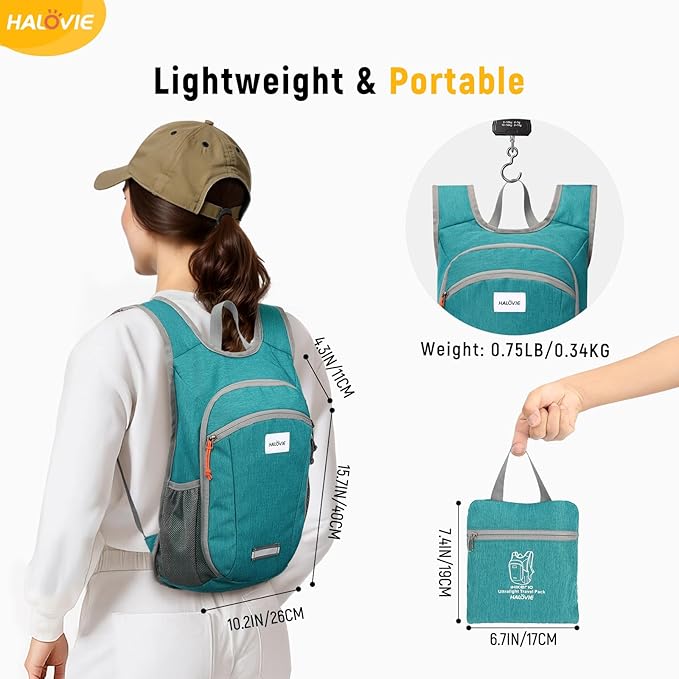 HALOVIE Small Hiking Backpack 10L Packable Lightweight Daypack Foldable Travel Back Pack for Women Men(Cyan)