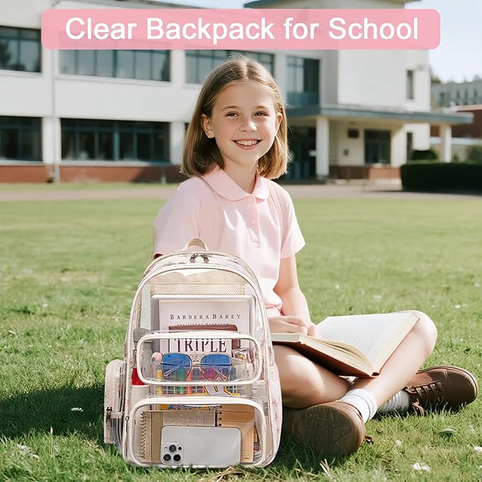 BTOOP Clear Backpack Heavy Duty Transparent Backpack 17" See Through Bookbag for College Work Festival Security with Padded Strap Large Capacity
