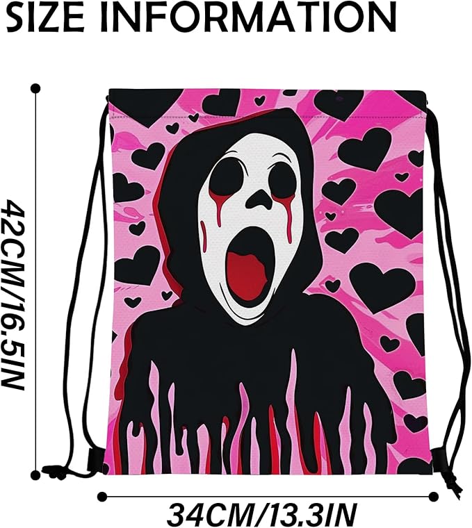 Drawstring Backpack Draw String Bag Waterproof for Sports Gym Beach Travel Cute Aesthetic Sackpack Men Women (13"×17")-Black Heart