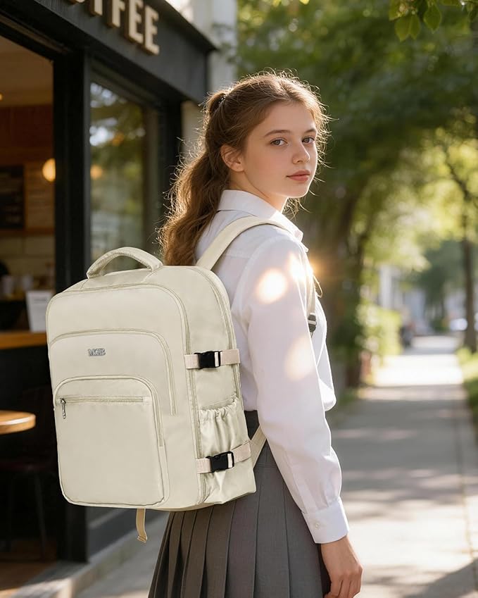 Travel Backpack for Women & Men, Large Carry On Personal Item Bag Airline Approved, Waterproof Traveling Overnight Bags, Gifts Laptop Backpack for Travelers College-Students Commuters (Beige)