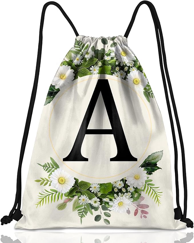 Initial Letter Drawstring Backpack String Sports Gym Bags Waterproof Sackpack Cute for Men Women Beach (13"×17") (Letter-A)