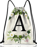 Initial Letter Drawstring Backpack String Sports Gym Bags Waterproof Sackpack Cute for Men Women Beach (13"×17") (Letter-A)