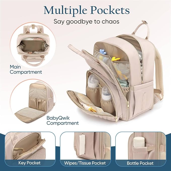 Diaper Bag Backpack - Extra Large Diaper Bag for 2 Kids Twins (Expandable 30L-38L) - Cute Travel Baby Backpack with Changing Pad for mens women (Quilted, Water Resistant)