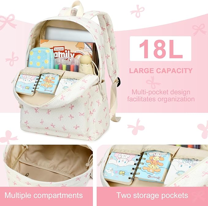 LEDAOU Backpack for Girls Kids Backpack with Lunch Box Preschool Kindergarten Elementary BookBag Primary School Bag Set (Pink bow)