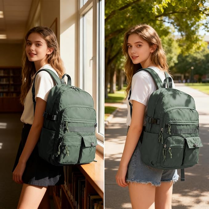 weradar Cute Bookbag For Teen Girs Boys,Middle Students Travel Backpack,Casual Daypackas Backpack For Women Men,Aesthetic School Backpacks With Lots of Pockets(Green)
