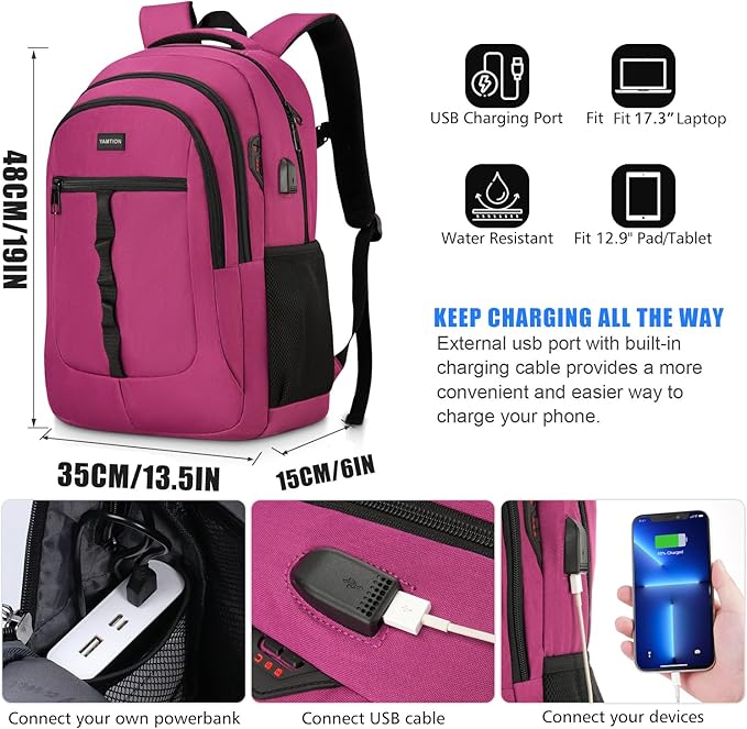 YAMTION School Backpack for Women Teen Girls 17.3 Inch Laptop Bookbag Backpack with USB for High School College Students