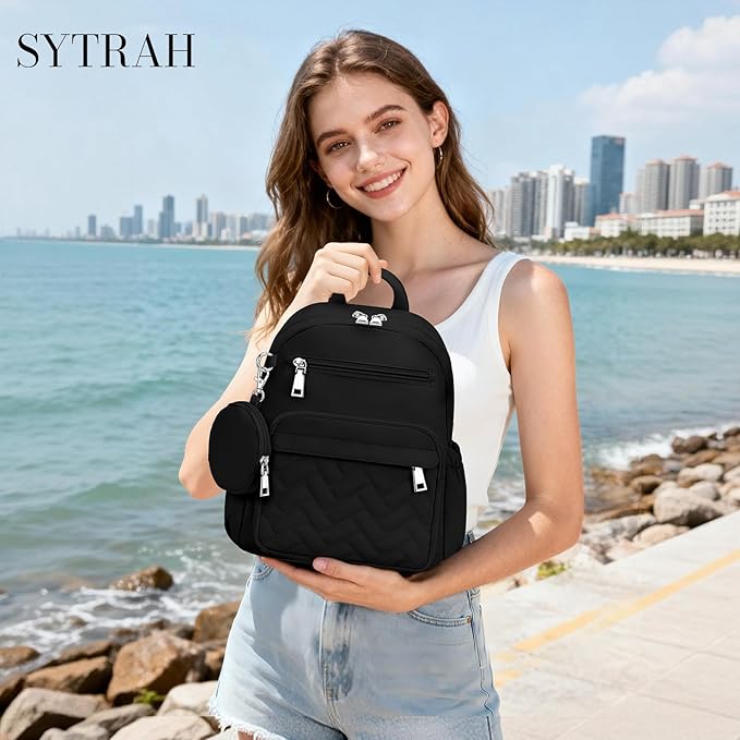 Mini Backpack for Women Small Backpack Purse, Anti Theft Backpack Waterproof Lightweight Puffer Back packs for Travel, Work with Coin Purse Black