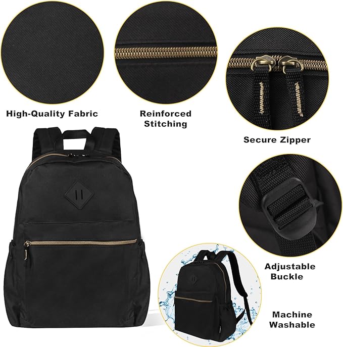 Black Backpack for School Teens Boys Girls, Lightweight Casual Backpacks for Men and Women, Classic Basic Water Resistant Casual Daypack, 15.6 Inch Laptop Bookbag for College High School Work Travel