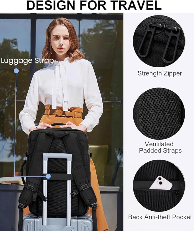 LOVEVOOK Travel Carry on Backpack, Large 40L Personal Item Travel Bag for Men & Women Flight Approved with 3 Packing Cubes, Suitcase Water Resistant Luggage Daypack Business Weekender Bag, Black