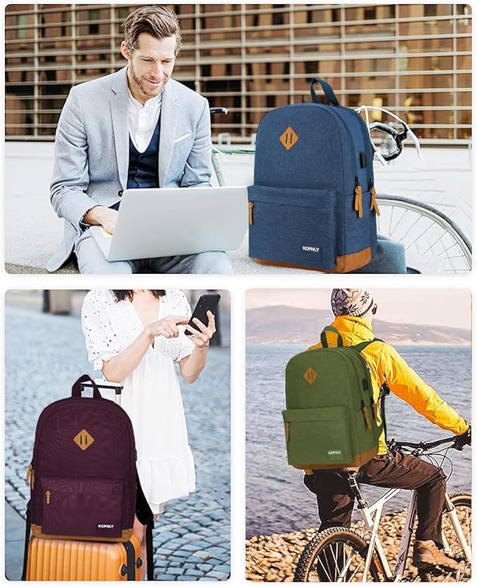 SUPACOOL Lightweight Laptop Backpack with USB Charging Port for Men and Women, Double Layers Backpack for College, Work, Travel, Casual(Navy Blue)