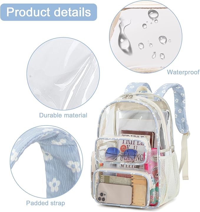 BTOOP Clear Backpack Heavy Duty Transparent Backpack 17" See Through Bookbag for College Work Festival Security with Padded Strap Large Capacity