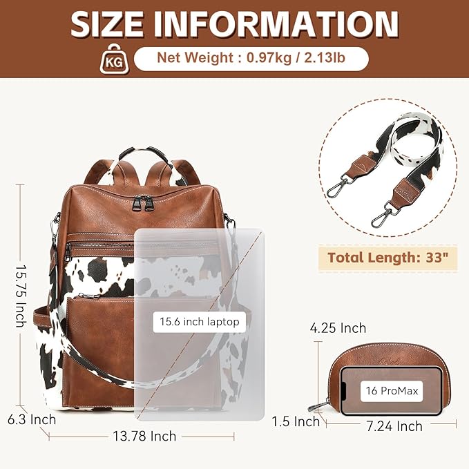 Vegan Leather Laptop Backpack for Women 15.6 Inch Work Backpack Purse for Travel College
