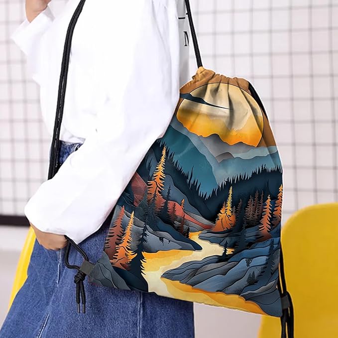 Drawstring Backpack Draw String Bag Waterproof for Sports Gym Beach Travel Cute Aesthetic Sackpack Men Women (13"×17")-Sunset