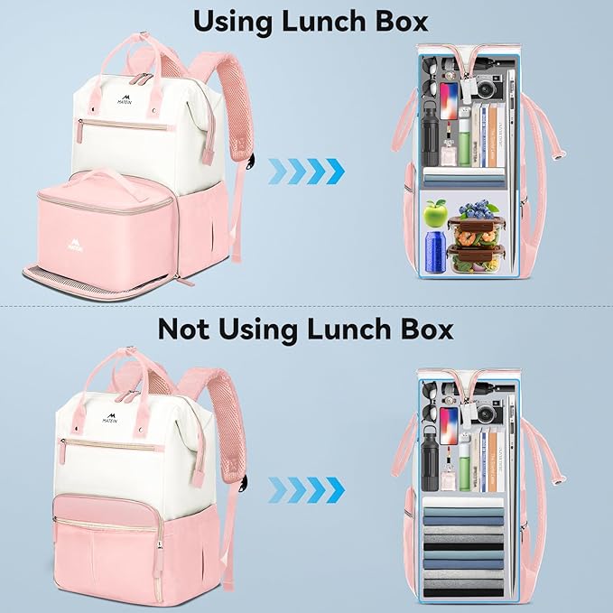 MATEIN Lunch Backpack for Women, 17.3 Inch Work Backpack with Laptop Compartment, College Computer Lunchbox Backpacks with Insulated Lunch box Meal Prep Bag for Teens Office Commute College, 2pcs Set